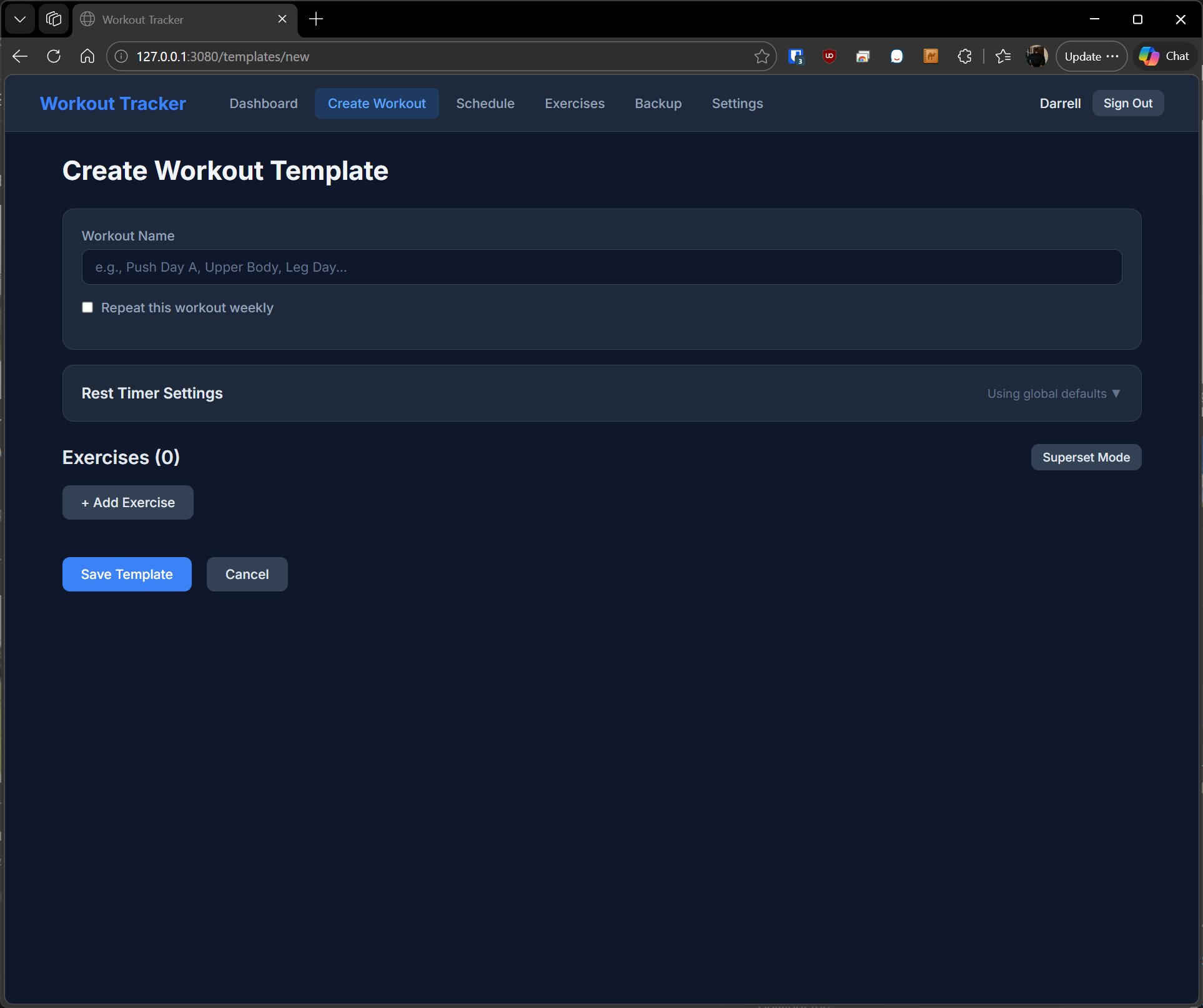 Create workout template